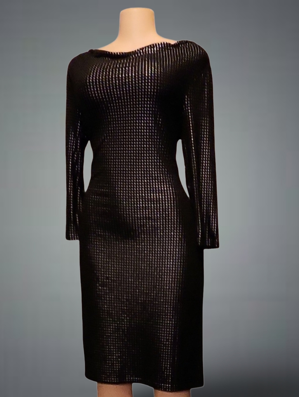 Jones New York Signature Sheath Dress Black Studded Polka Dot Long Sleeve M